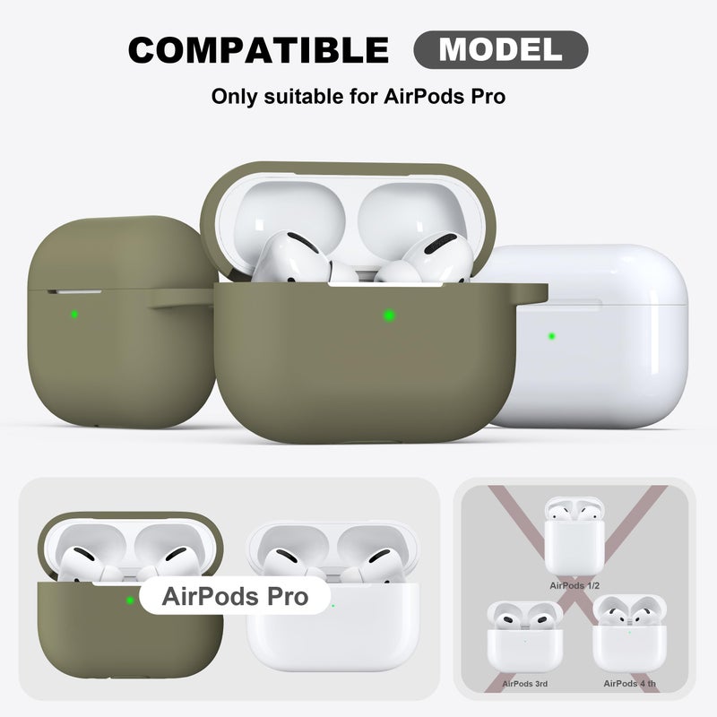 R-fun for AirPods Pro 2nd/1st Generation Case with Cleaner Kit,Soft Silicone Protective Case Cover for Apple AirPod Pro 2/1 for Women Men,AirPods Pro Case Accessories with Keychain,Olive Green - Image 4